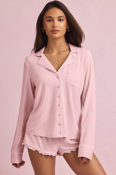 Long-Sleeve Pyjama Top in Baby Pink