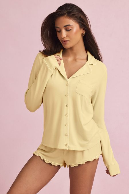 Long-Sleeve Pyjama Top in Pastel Yellow